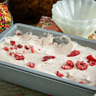 Raspberry Cheesecake Ice Cream in loaf pan