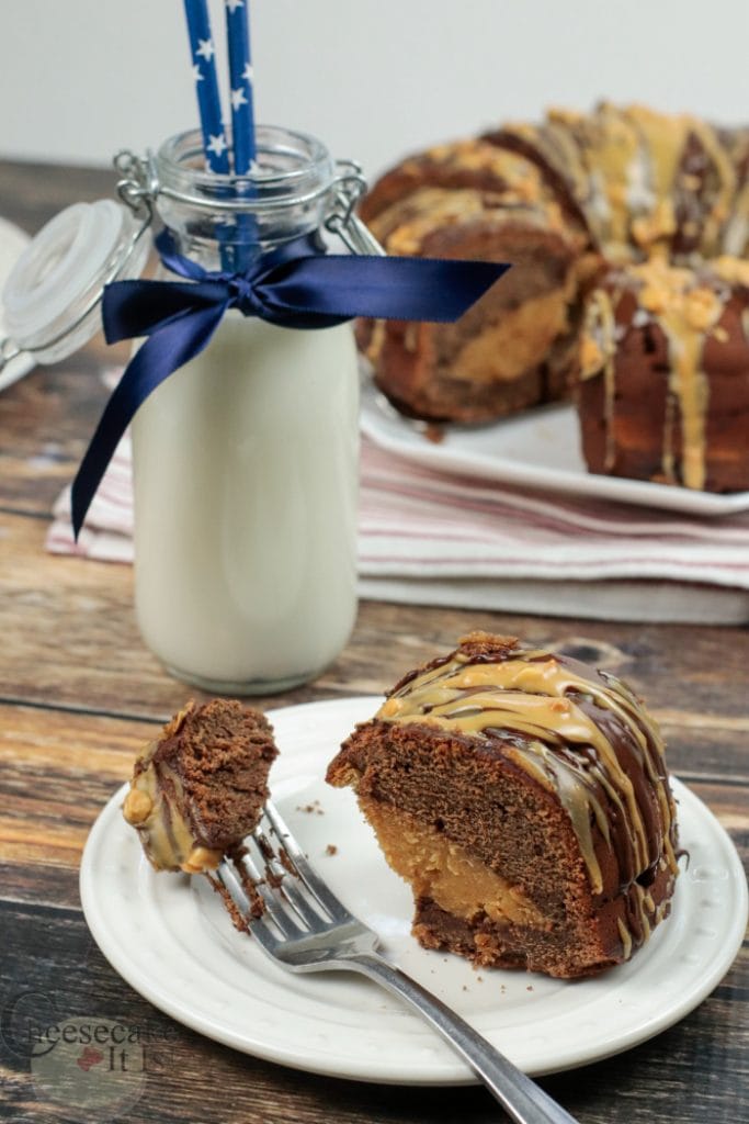 Peanut Butter Cheesecake Filled Chocolate Bundt Cake 