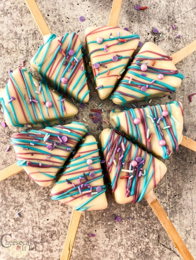 Cheesecake pops lined up in a circle