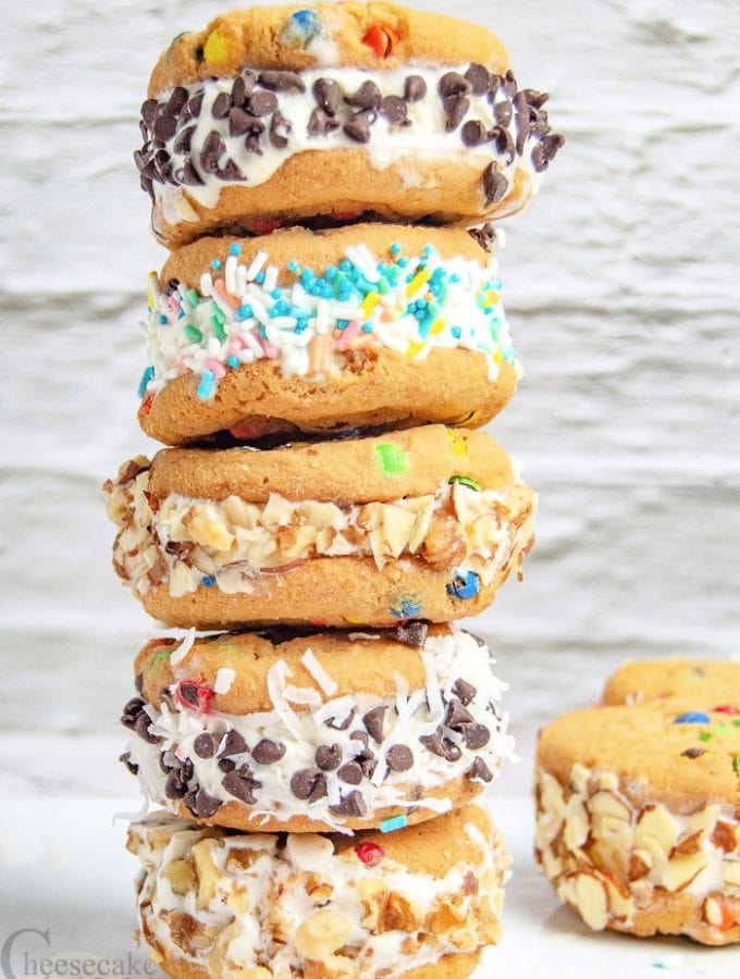 Stack of cheesecake ice cream cookie sandwiches
