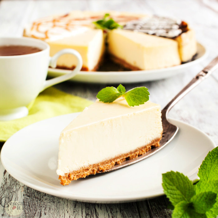 Slice of regular cheesecake on plate