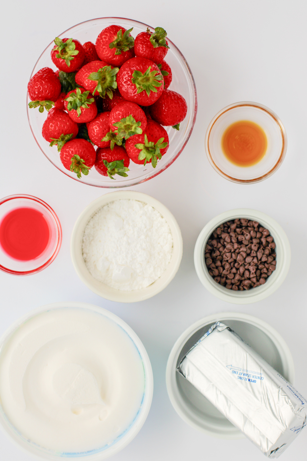 Cherry Chocolate Chip Cheesecake Dip Ingredients in bowls